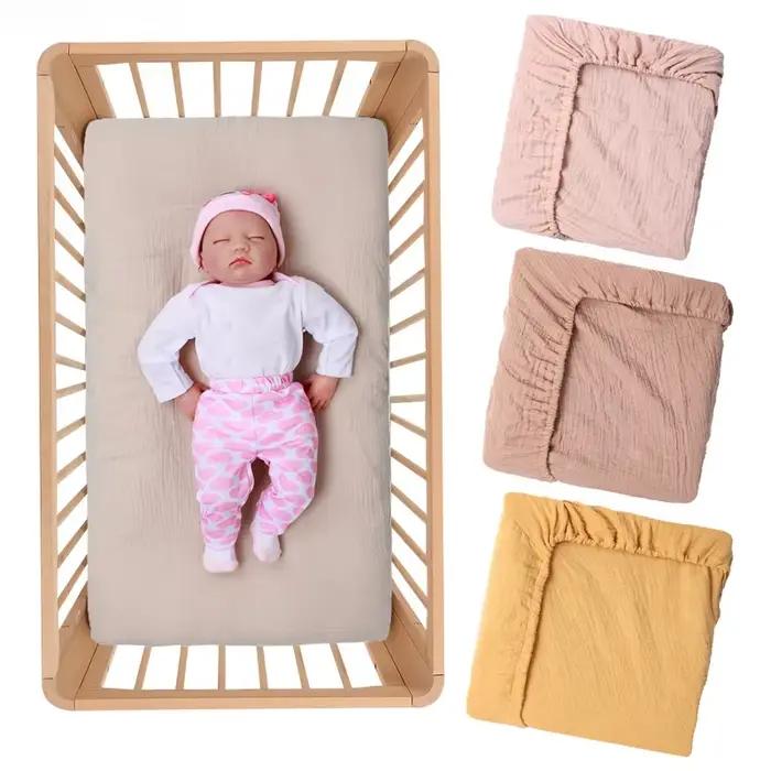 Drap-housse de berceau en mousseline froissée 100% coton