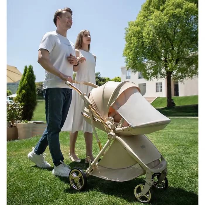 Poussette de luxe légère et réversible à vue panoramique pour nouveau-nés et tout-petits – Position assise/allongée et pliage compact