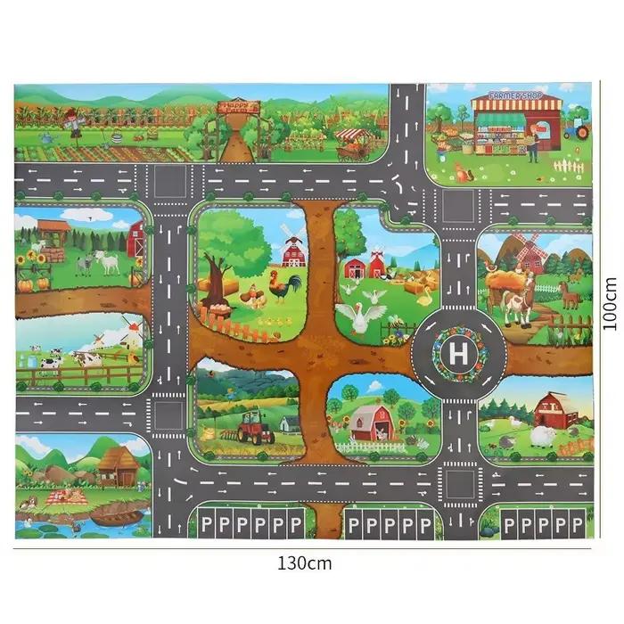 Tapis de jeu étanche pour enfants, thème ferme, animaux, dinosaures et route, éducatif, pliable et portable, idéal pour le développement moteur et les occasions spéciales