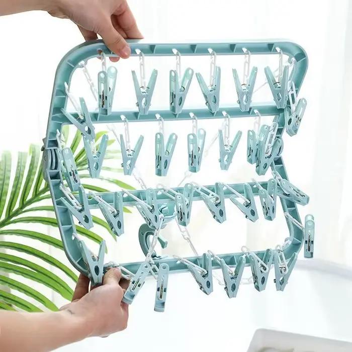 Porte-vêtements pliant à la maison avec 32 Clips