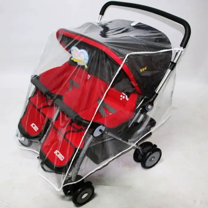 Q1FE Baby Pouchchs Couverture pluie pour les jumeaux Clear Stroller Raincoat Wind Dust Bould